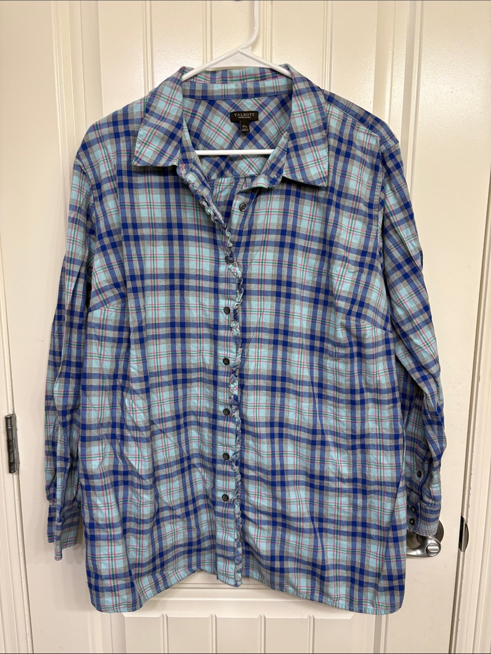 Talbots Light Blue and Navy Plaid Button-Down Shirt - Women